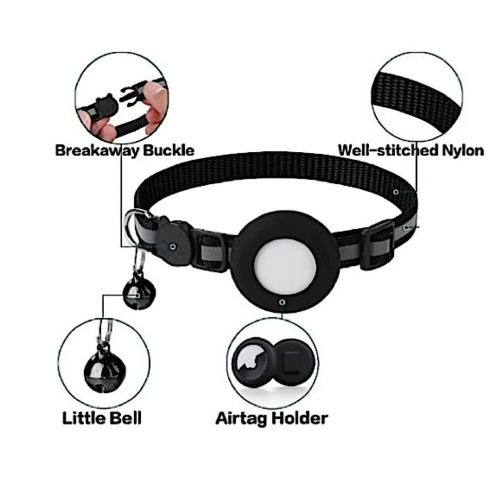 Airtag Cat Collar New Breakaway Buckle, Reflective Collar with Air Tag Holder